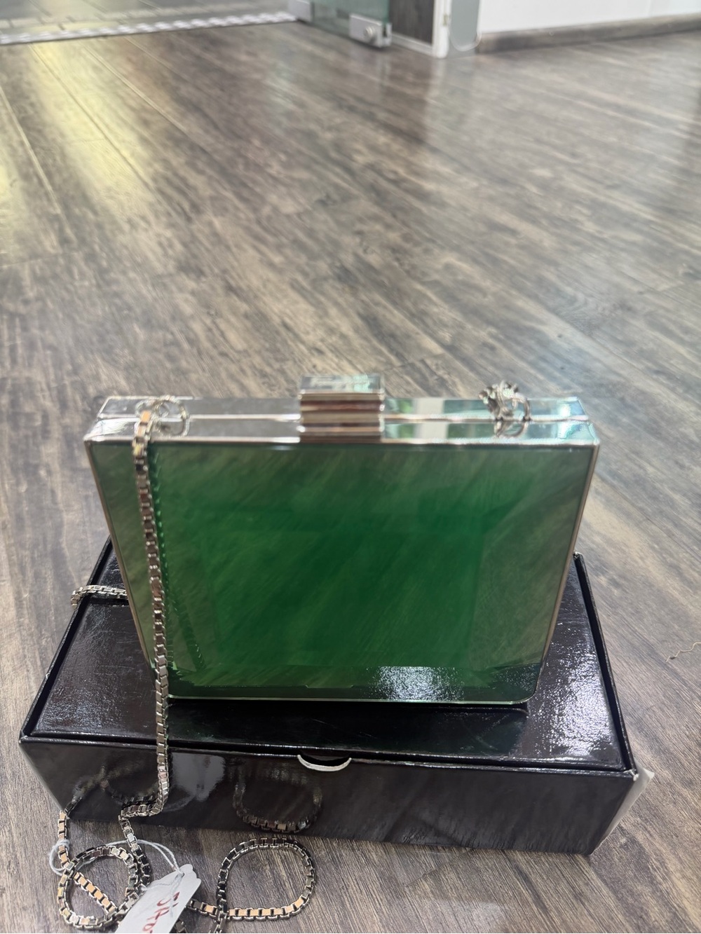 Green Acrylic Box Clutch with Silver Chain